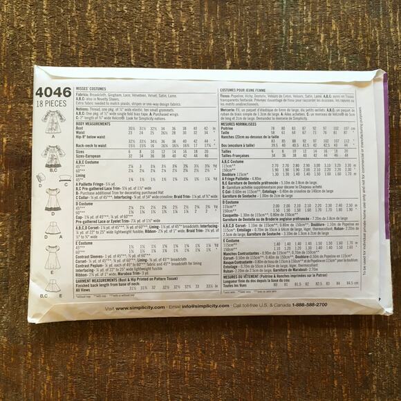 Simplicity Sewing Pattern 4046 Costume Pirate Fairy Mrs. Claus Witch 14-20 UNCUT - Picture 2 of 2